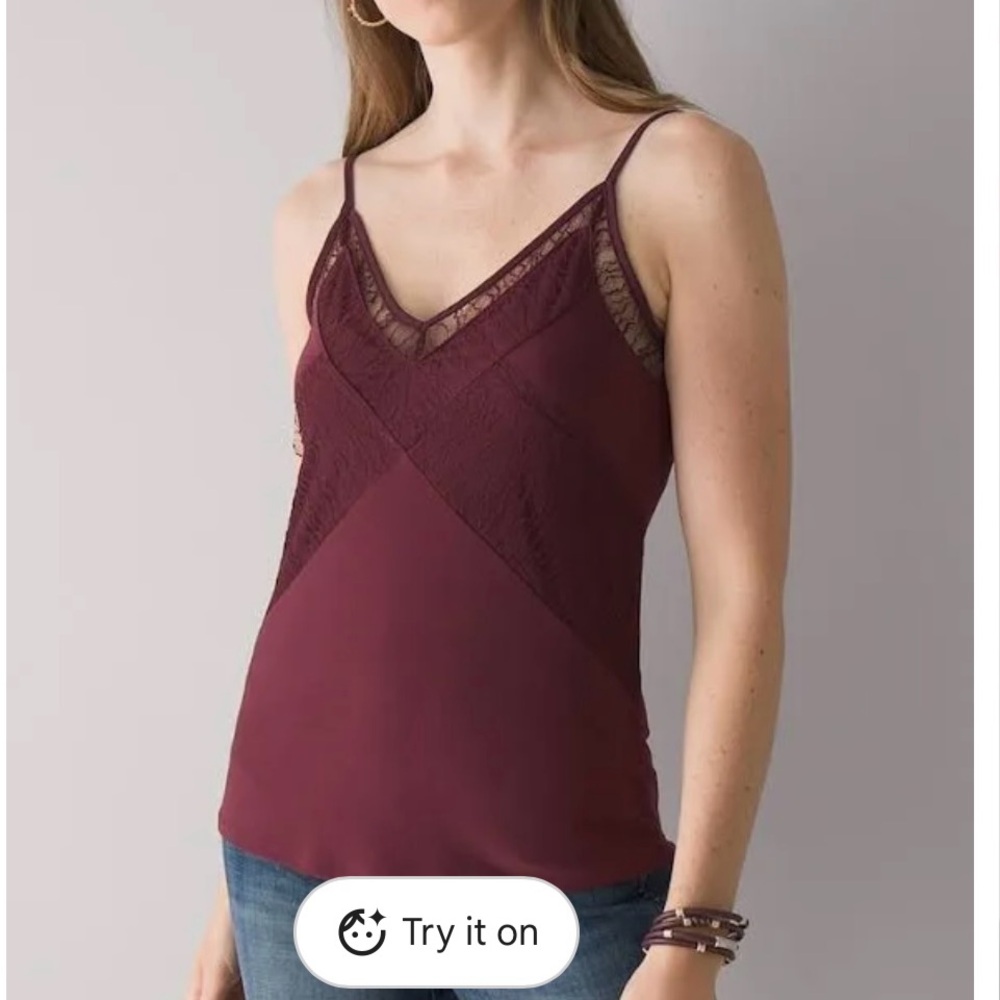 White House Black Market Black Matte Jersey Lace-Trim Cami -L -Brand New